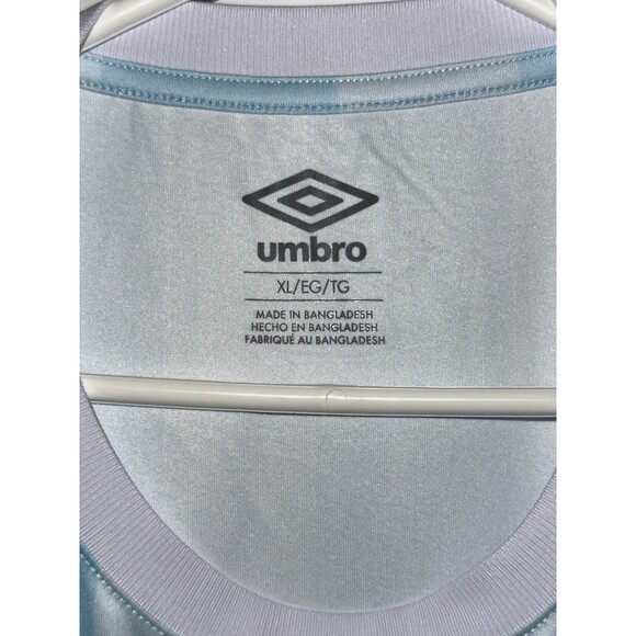 Umbro Womens Soccer Jersey XL Light Blue Striped Athletic Training Shirt - Picture 2 of 3